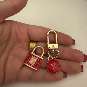 ALL 3!! Gold and Red Designer Keychain LV Set